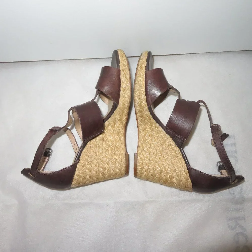 Lucky Brand Brown Leather Espadrille Wedge Sandal 7.5